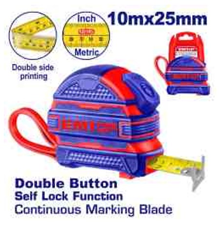 10m x 25mm Steel Measuring Tape Self Lock Double Button Rubber Cover
